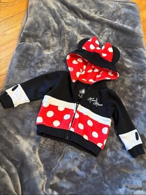 Disney Minnie Mouse Black & Red Polka Dot Hooded Zip Jacket